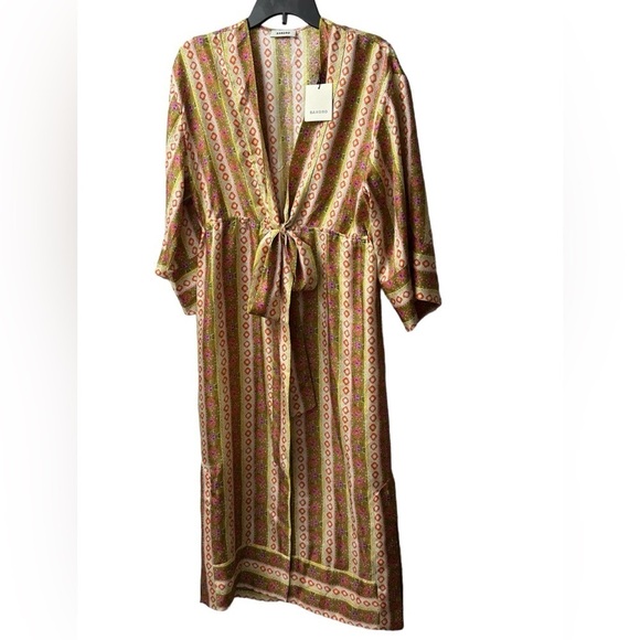 Sandro Striped Kaftan Midi Silk dress Size 36 US size 4 - Picture 16 of 17